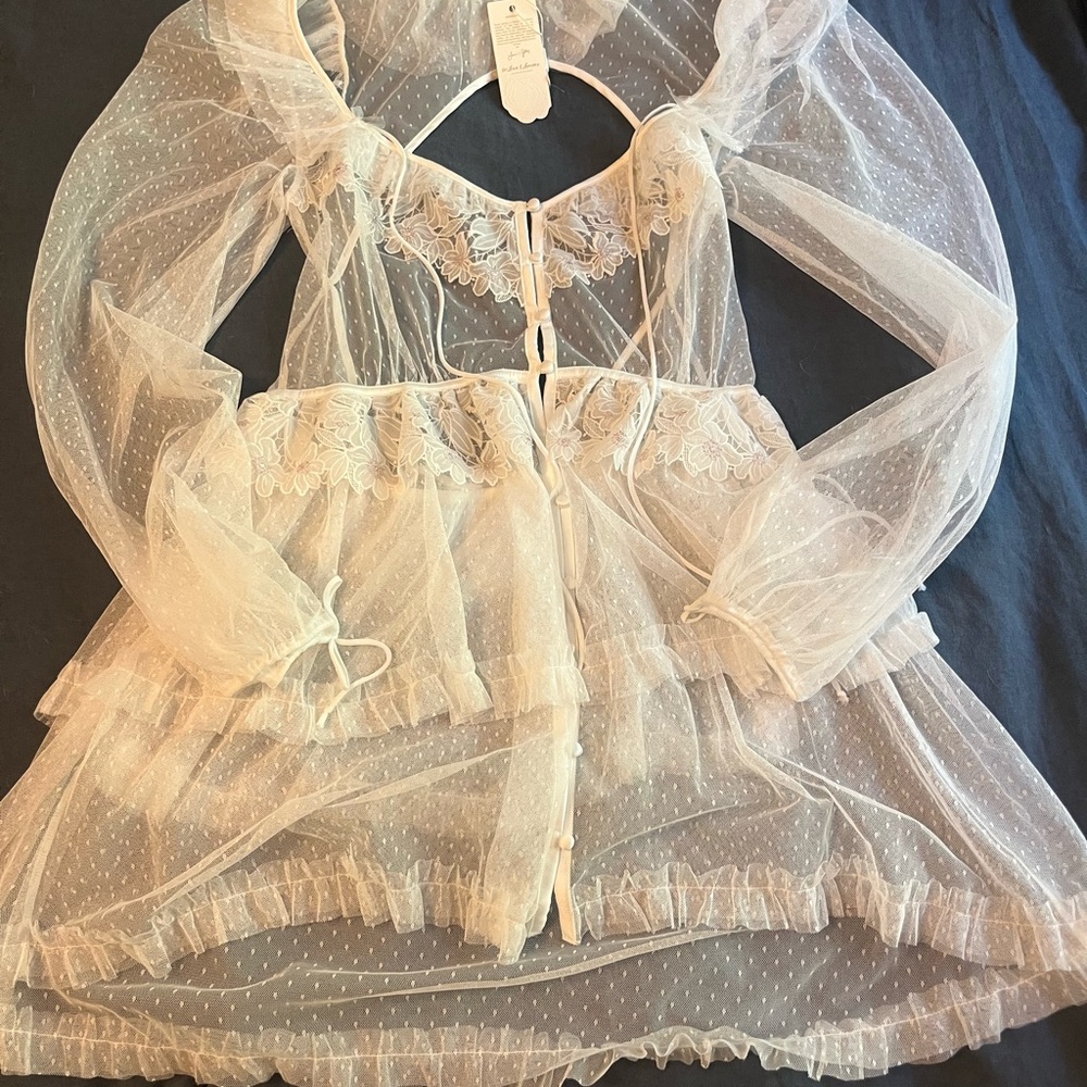 For Love And Lemons Ivory Sheer Dot Tulle Blouse